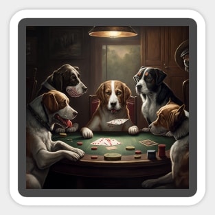 Funny Dogs Playing Poker by C.M. Coolidge illustration Sticker